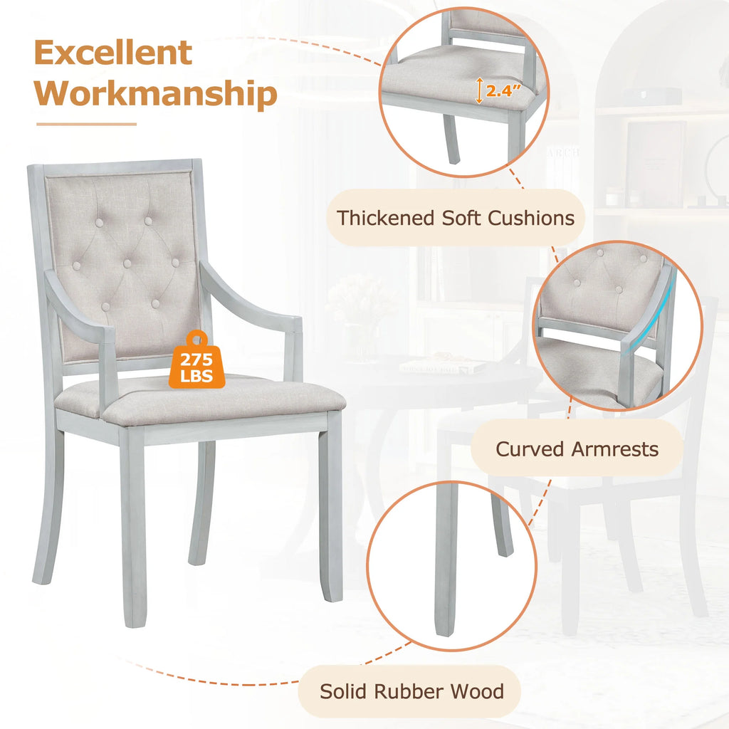 5 Piece Gray Wood Round Dining Table Set with 4 Upholstered Chairs X9355