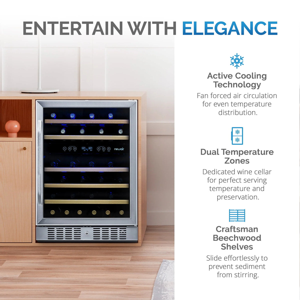 46-Bottle Dual-Zone Stainless Steel Wine Refrigerator Y3057