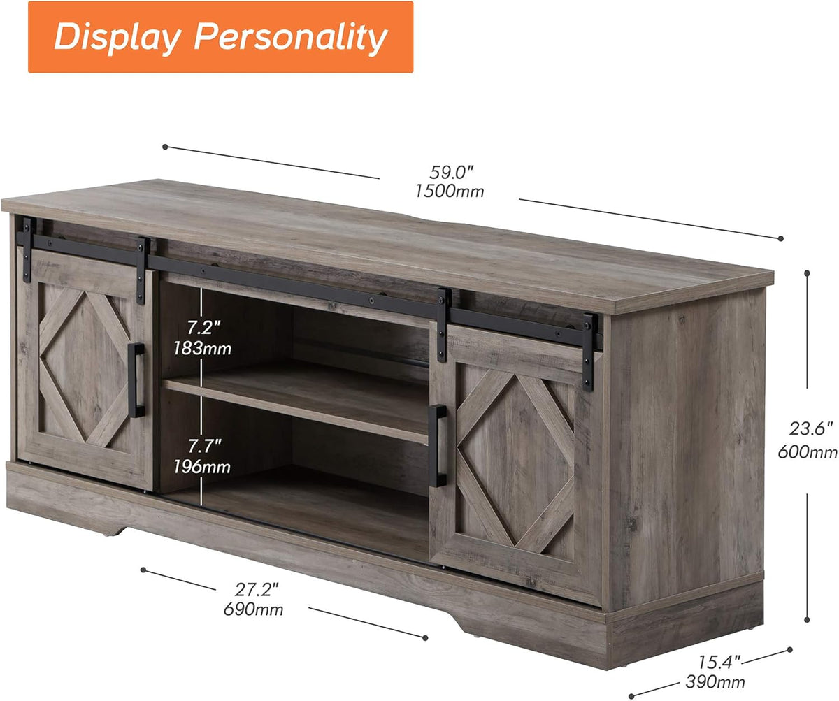 Farmhouse Barn Door TV Stand up to 65 Inch with Storage Shelf and Cabinet H53074