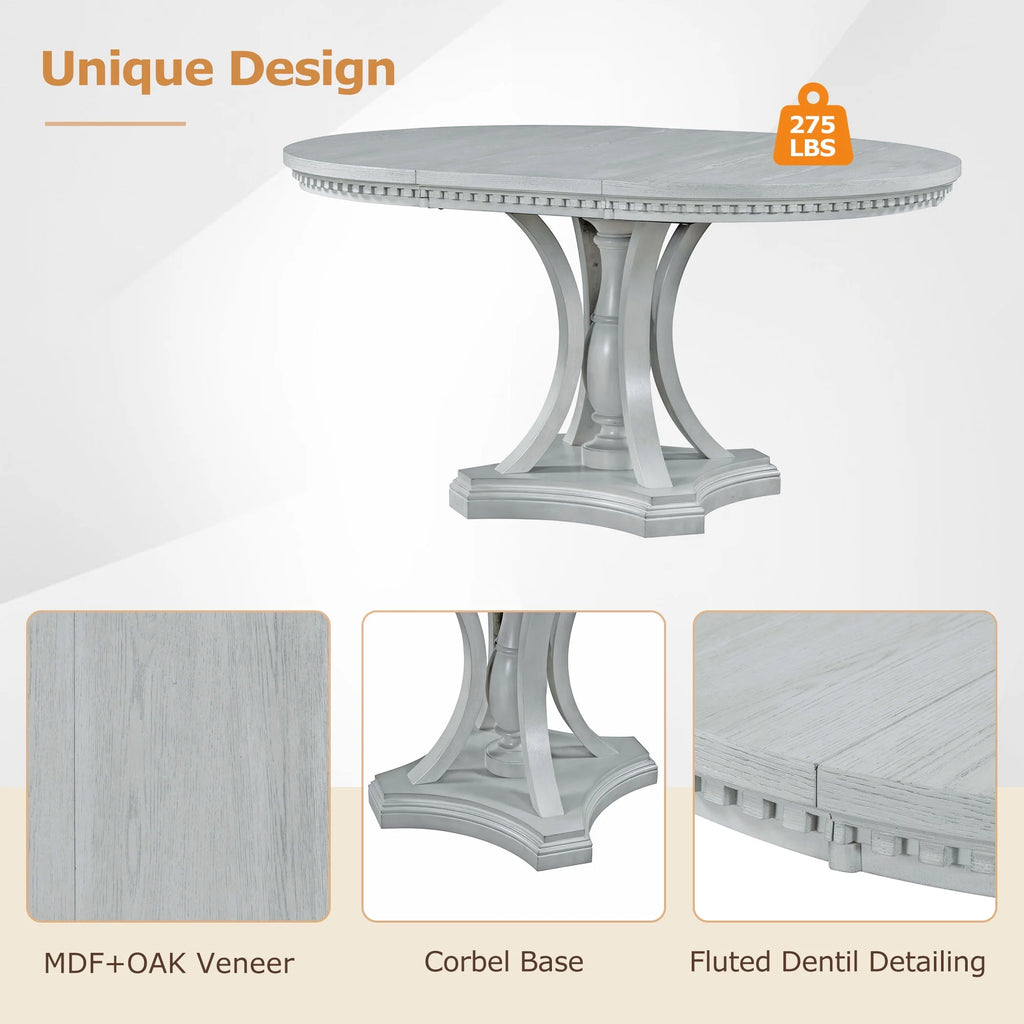 5 Piece Gray Wood Round Dining Table Set with 4 Upholstered Chairs X9355