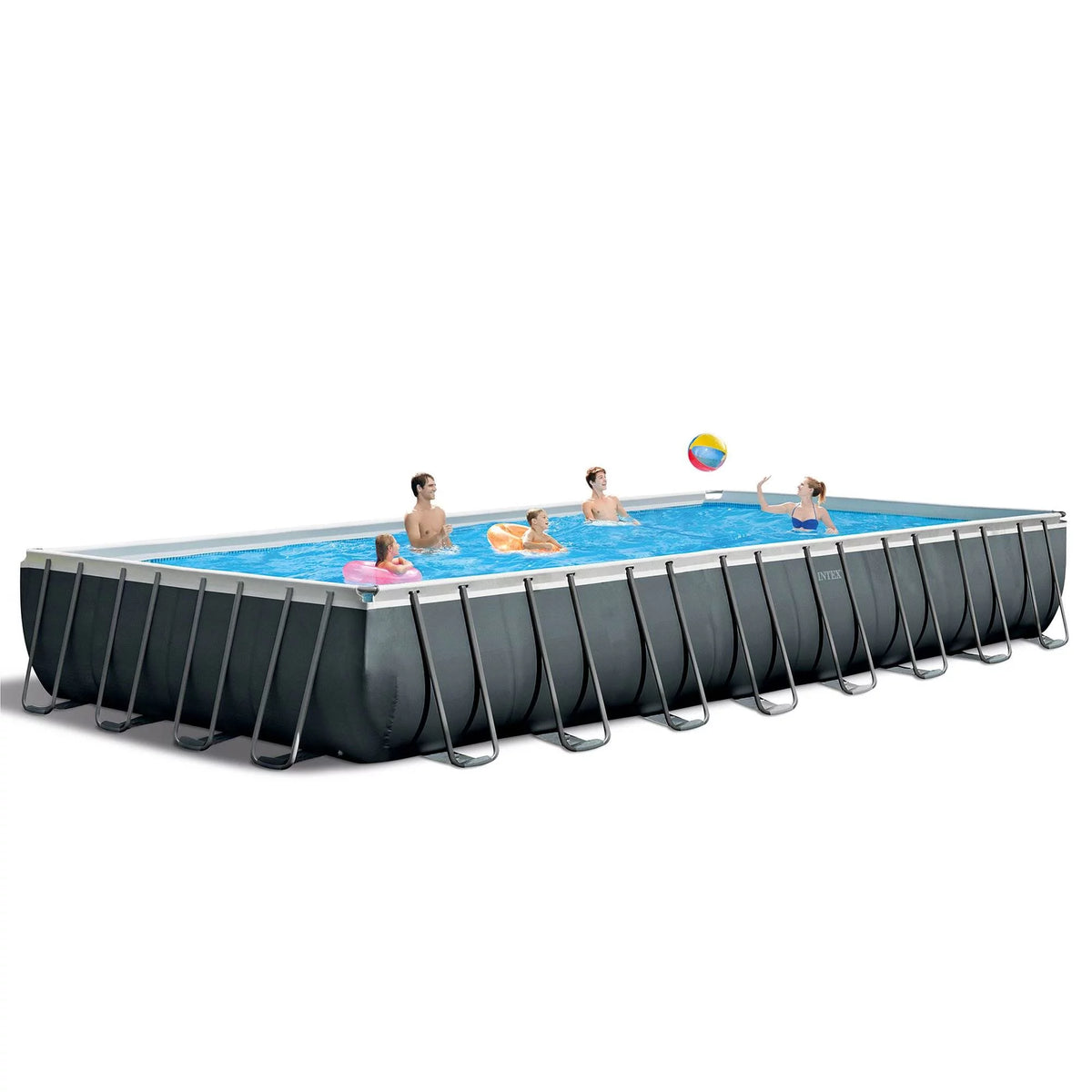 Gray Rectangular Above Ground Swimming Pool Set G934392