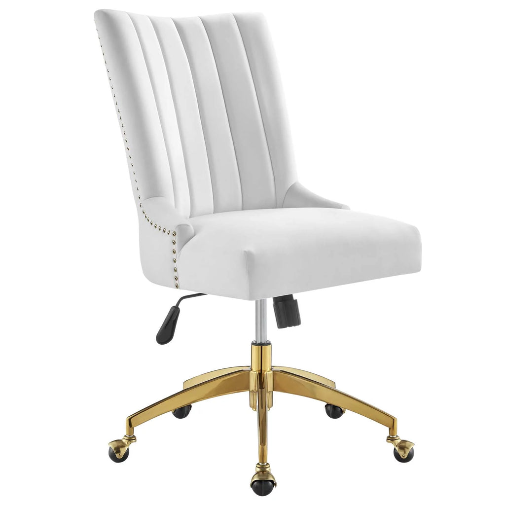 White Gold Channel Tufted Velvet Office Chair Z109929
