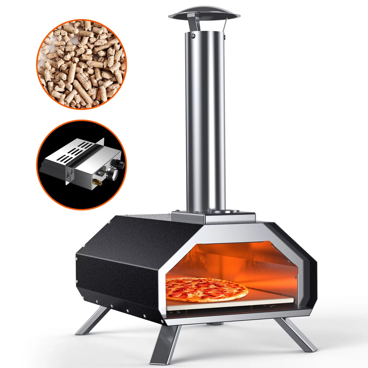 13 Wood Pellet Stainless Steel Pizza Oven with Foldable Legs O89609