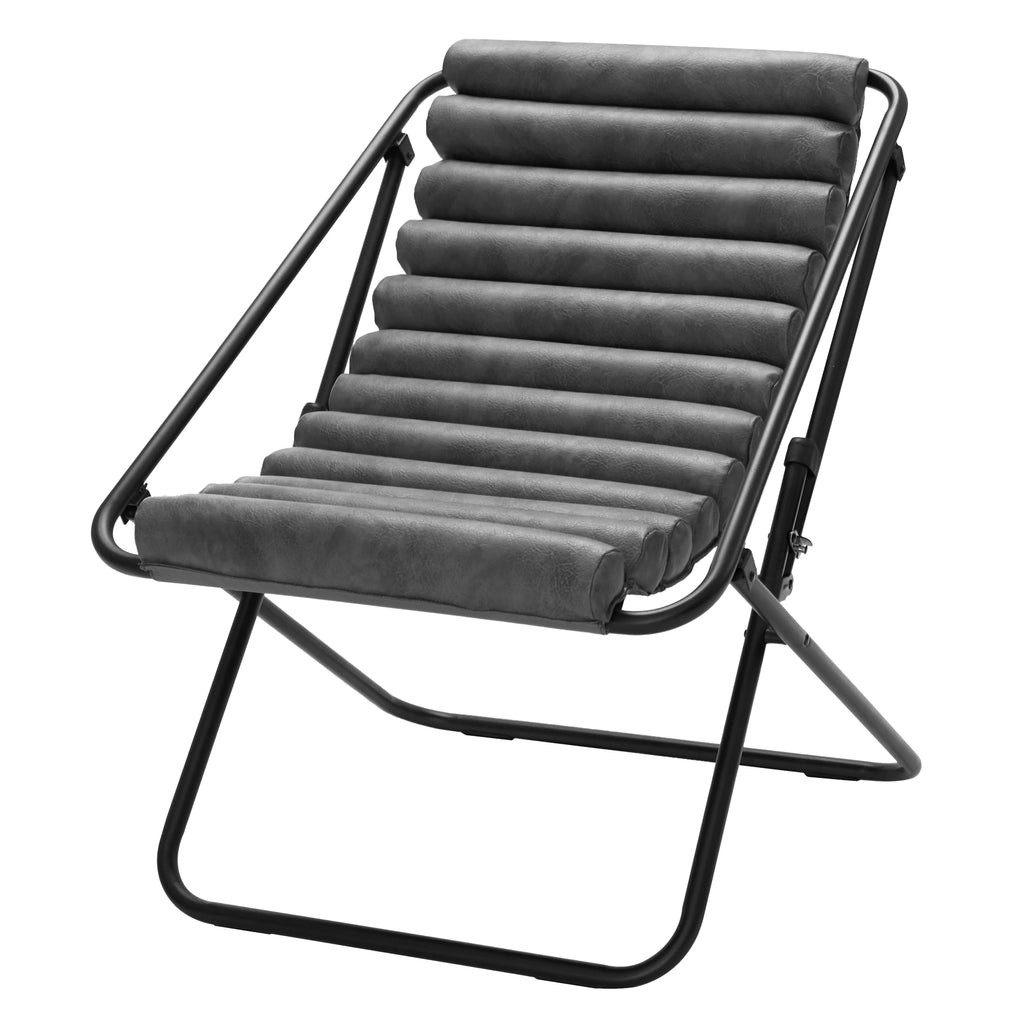 Ribbed Folding Sling Lounge Chair, Grey Y72792
