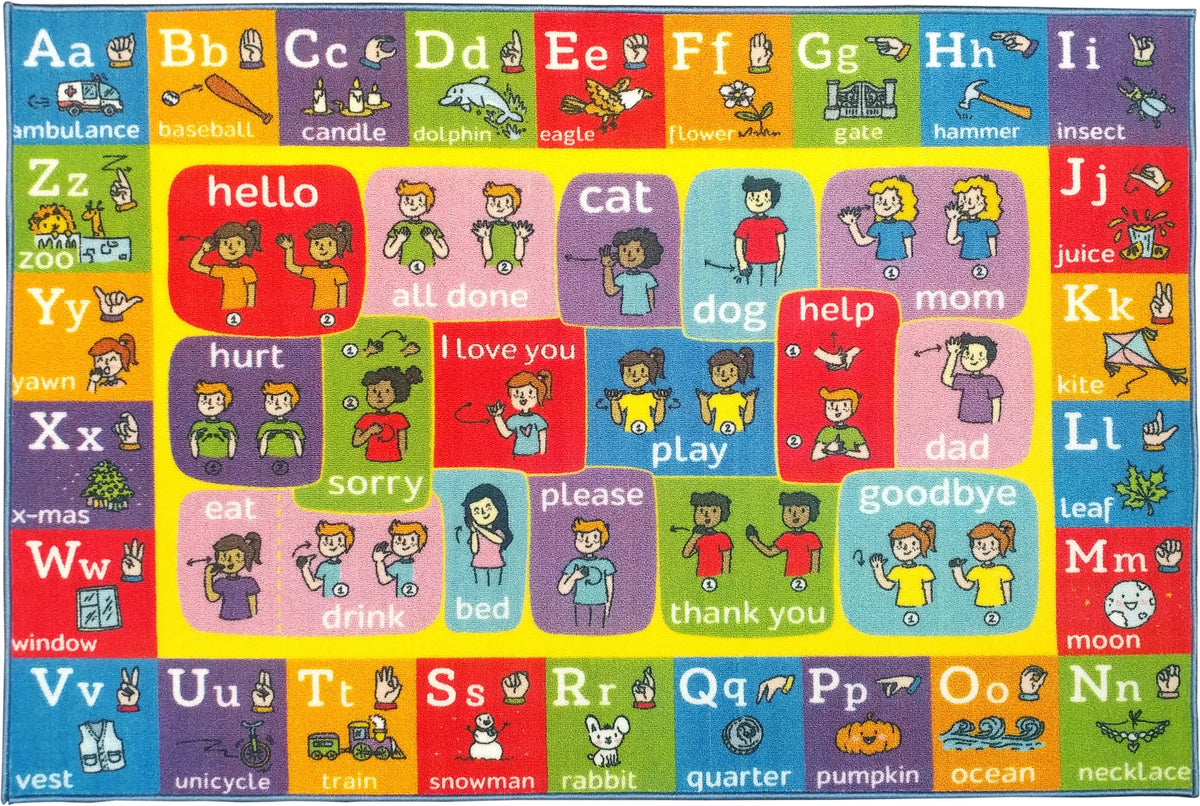 ABC Alphabet ASL Sign Language Educational Learning Polypropylene Kids Area Rug 3'3 x 4'7 Y61314