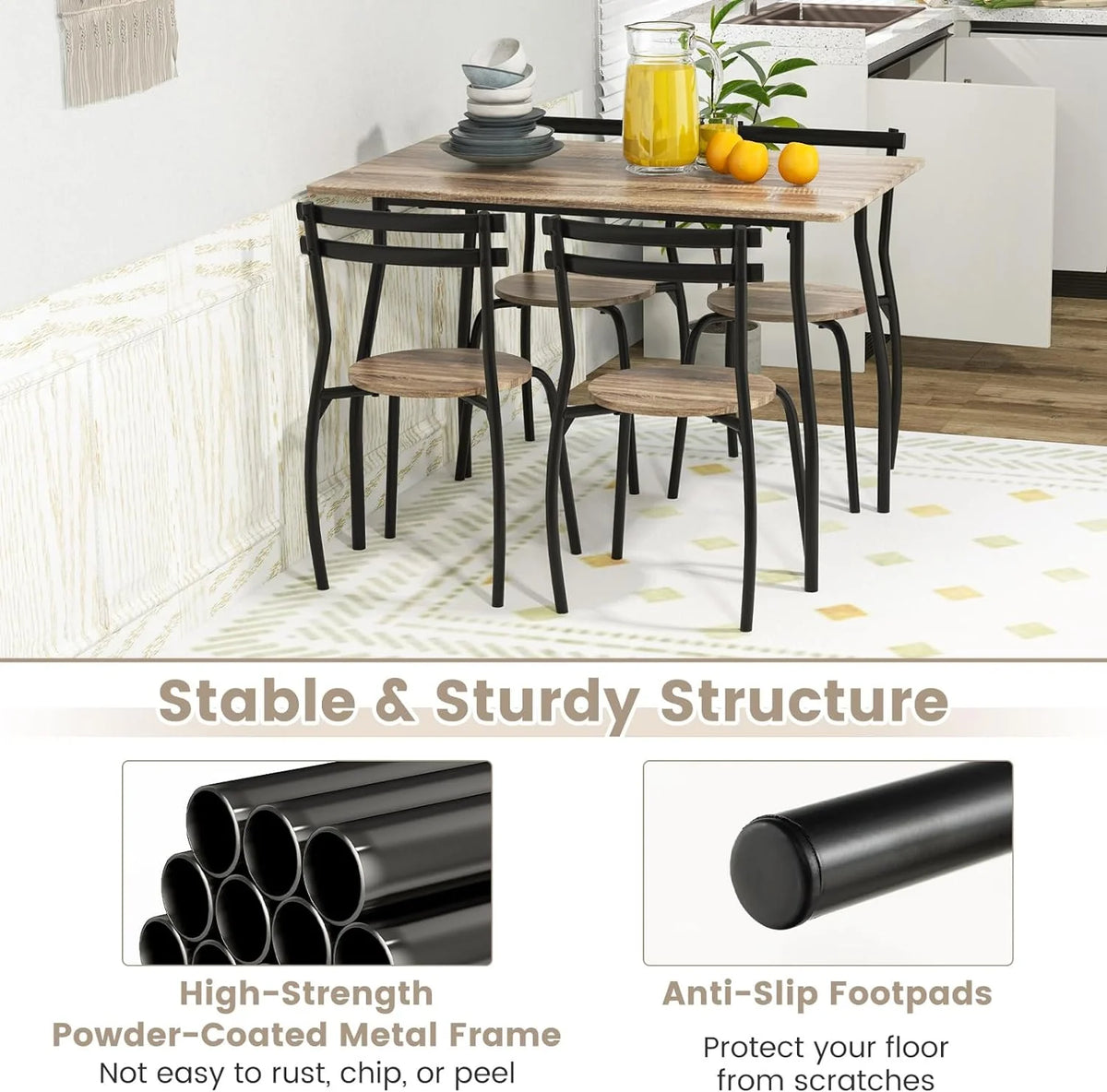5-Piece Modern Dining Table Set with 4 Chairs J198307