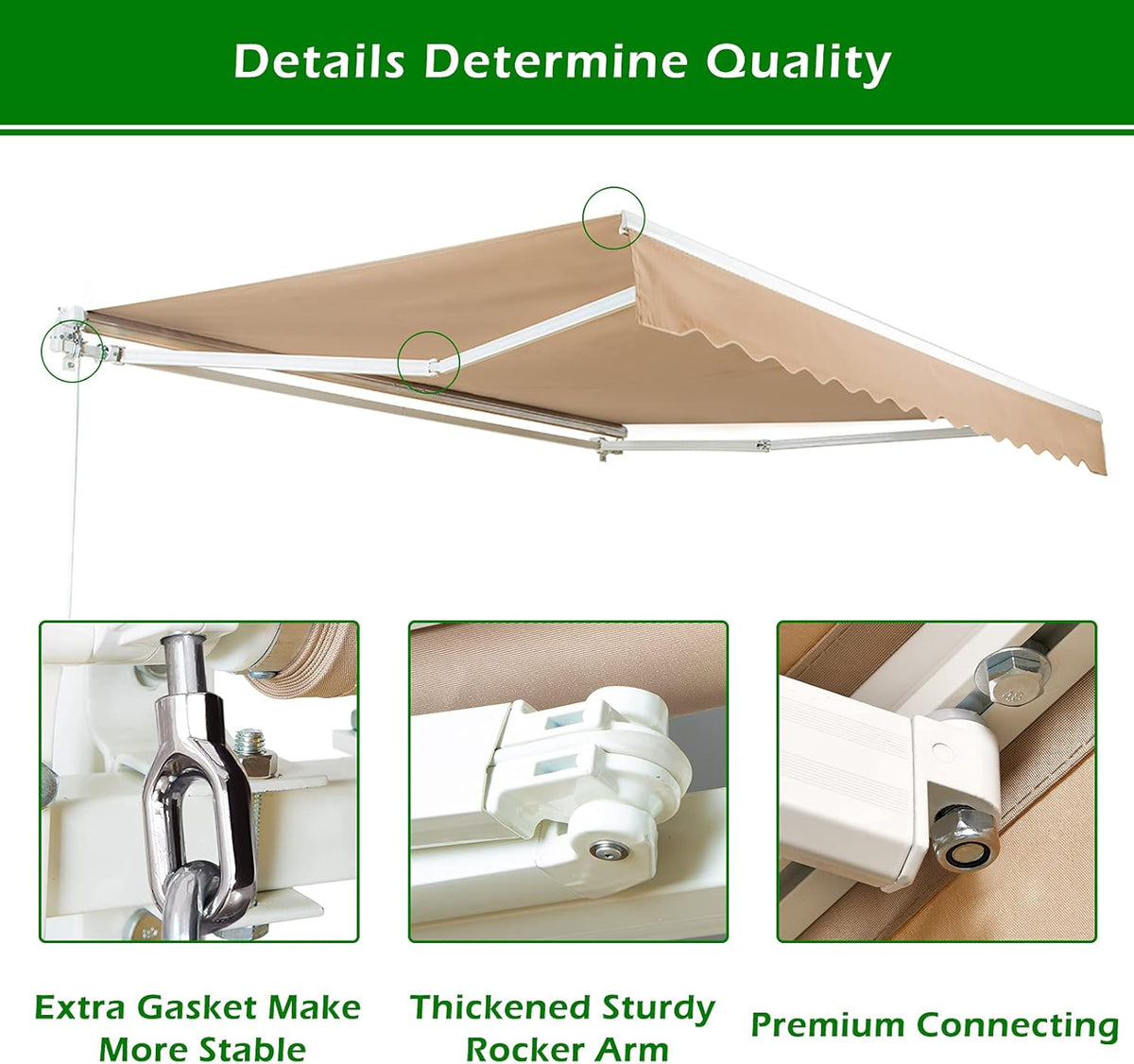 8.2'×6.5' Retractable Patio Awning with Manual Crank Handle, Beige H586
