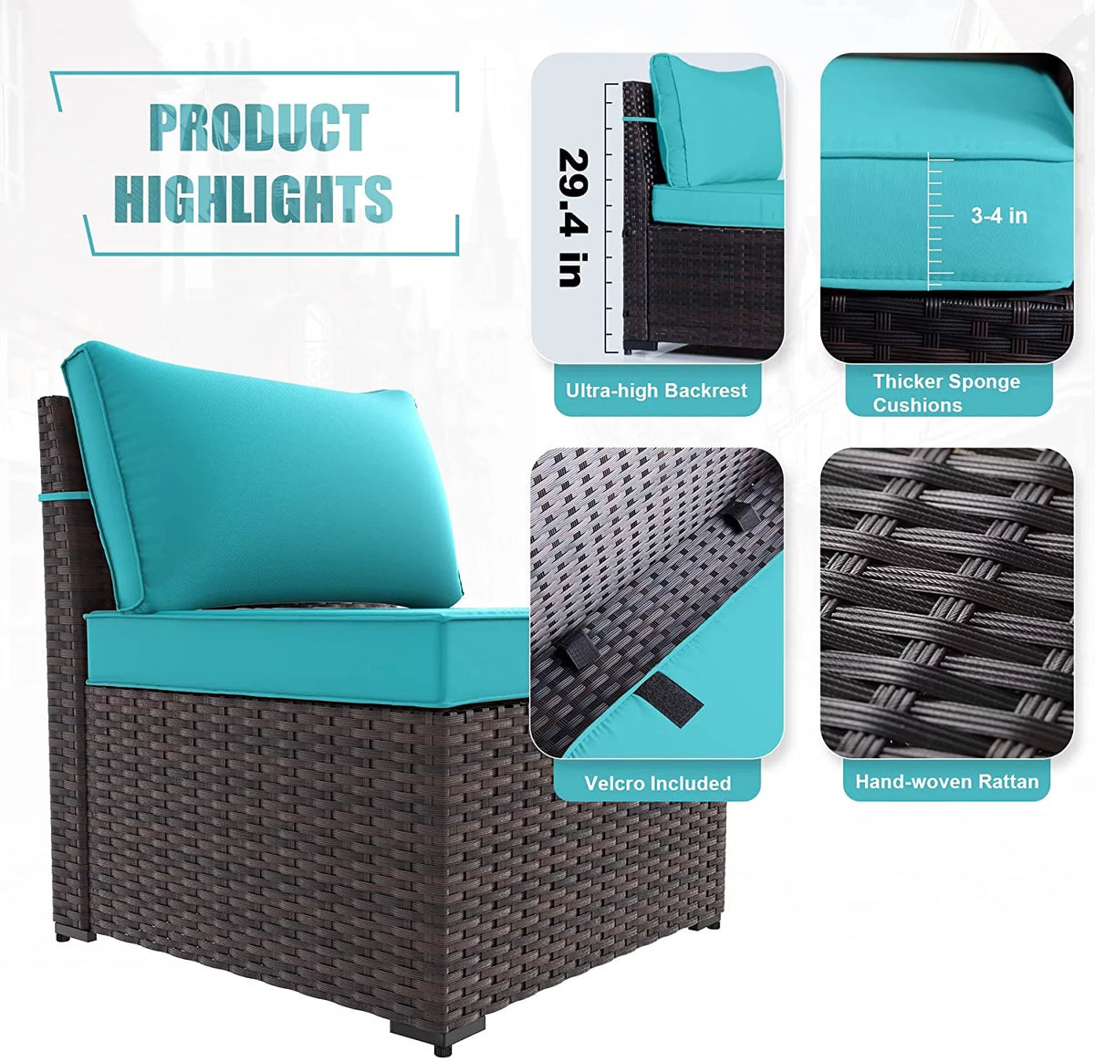 6 Pieces PE Rattan Wicker Patio Sofa Set with Cushions & Coffee Table A52172