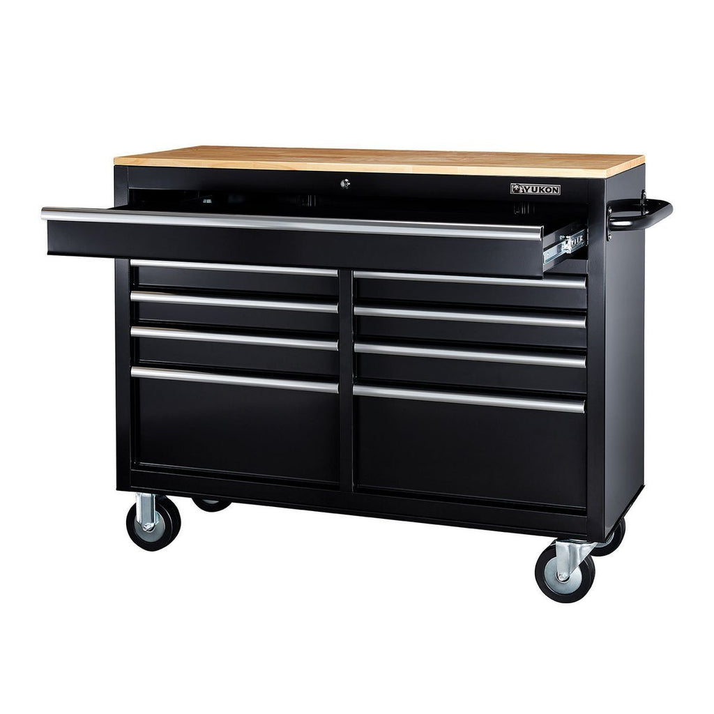 Black 9-Drawer Mobile Storage Cabinet with Solid Wood Top S6745
