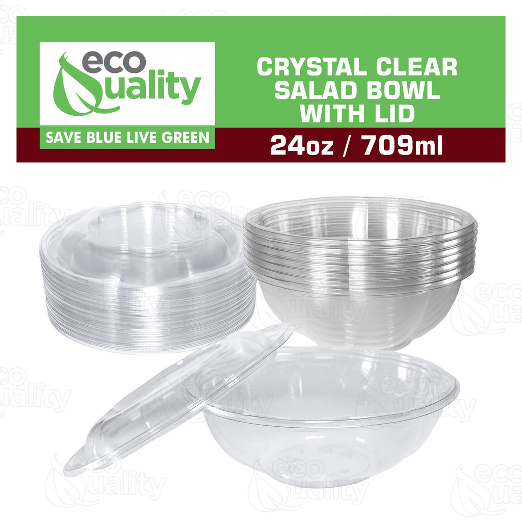 24oz Clear Disposable Plastic Salad Bowls with Lids Z882
