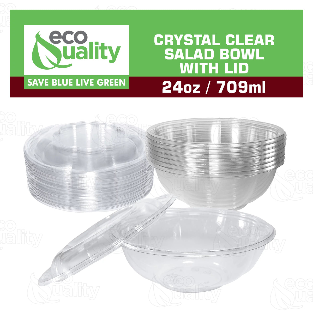 24oz Clear Disposable Plastic Salad Bowls with Lids Z882