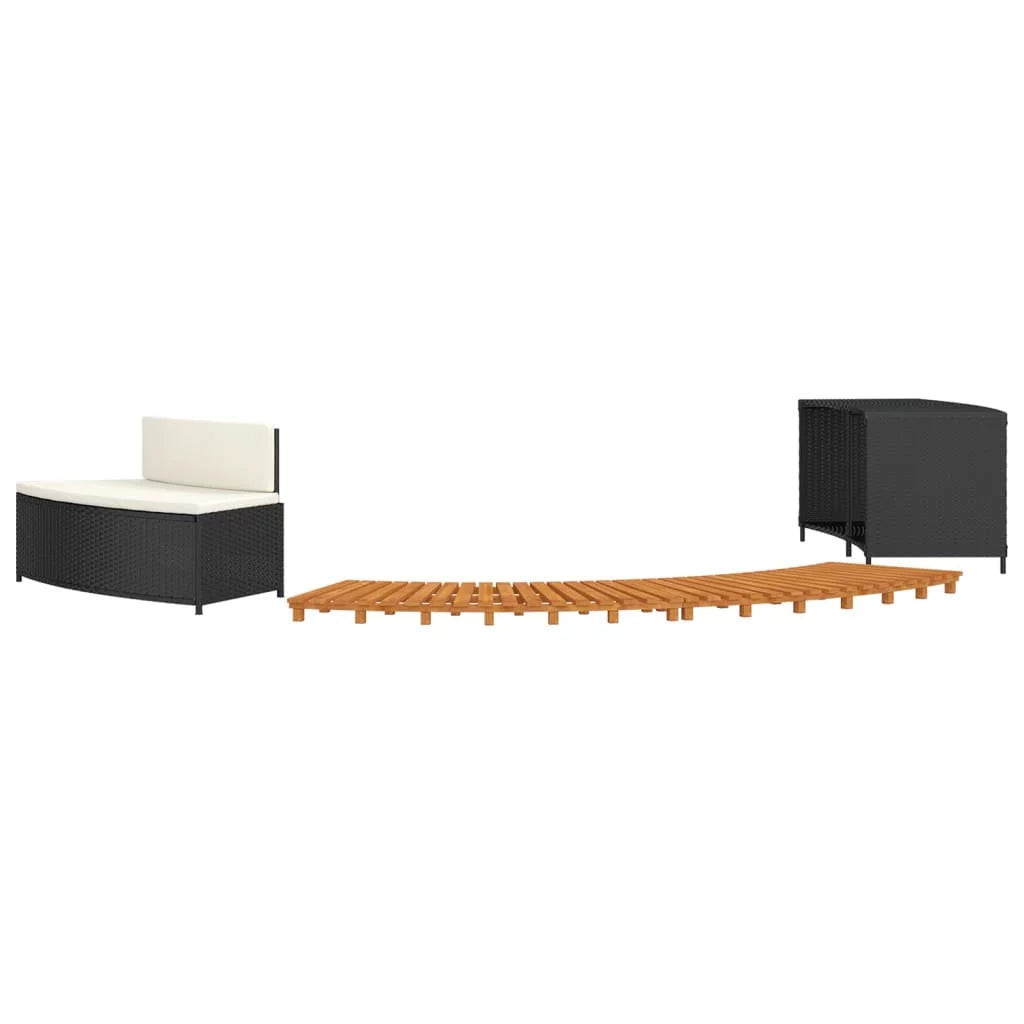 Black Poly Rattan and Solid Wood Acacia Spa Surround C112946