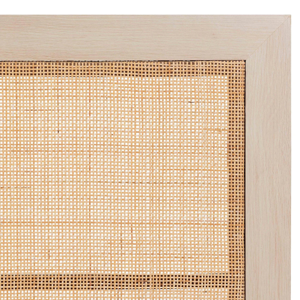 Light Brown Wood and Natural Rattan Queen Size Headboard B4683