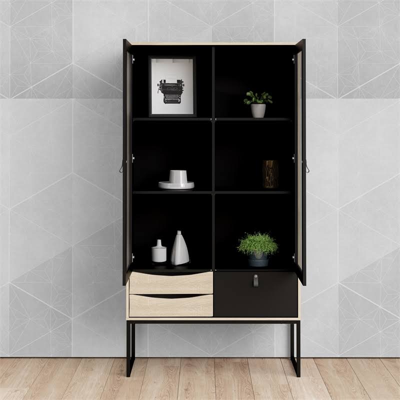 Black 2 Glass Door Cabinet with 3 Drawers H147697