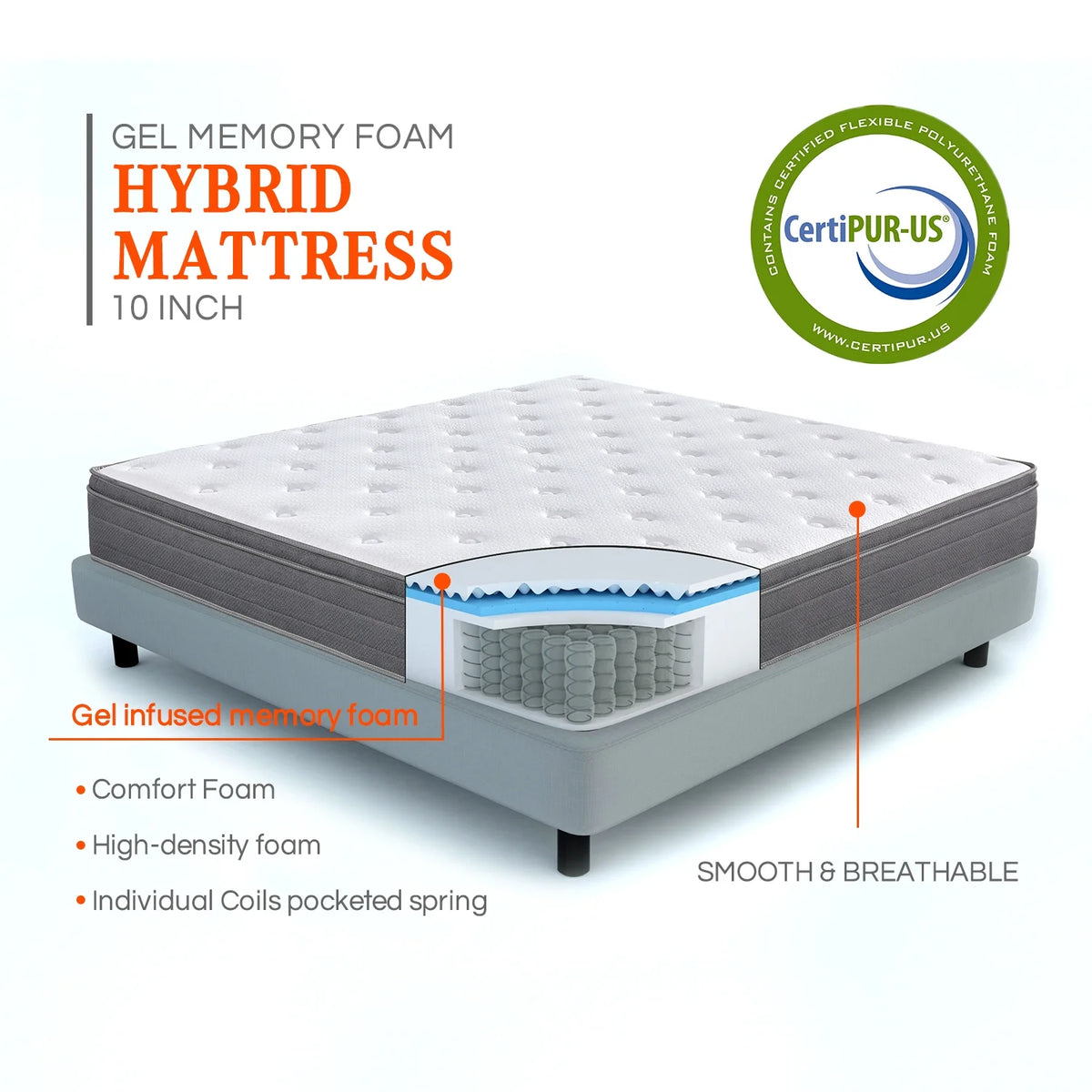 Queen Size Pocket Spring Hybrid Mattress W264