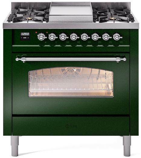 36 Dual Fuel Natural Gas Range Emerald Green Chrome Trim Z23568