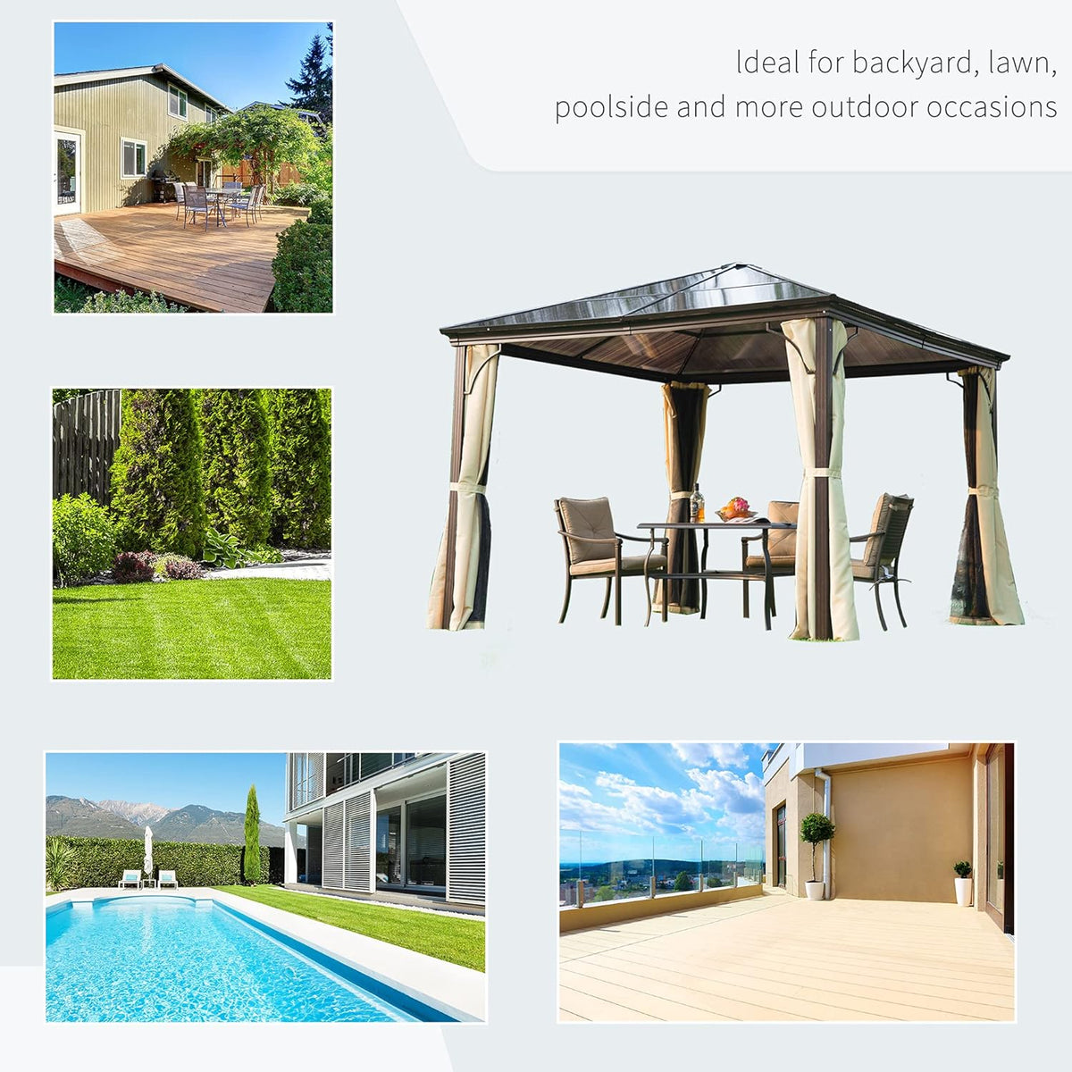 10x10 Polycarbonate Hardtop Gazebo with Curtains and Netting N9289
