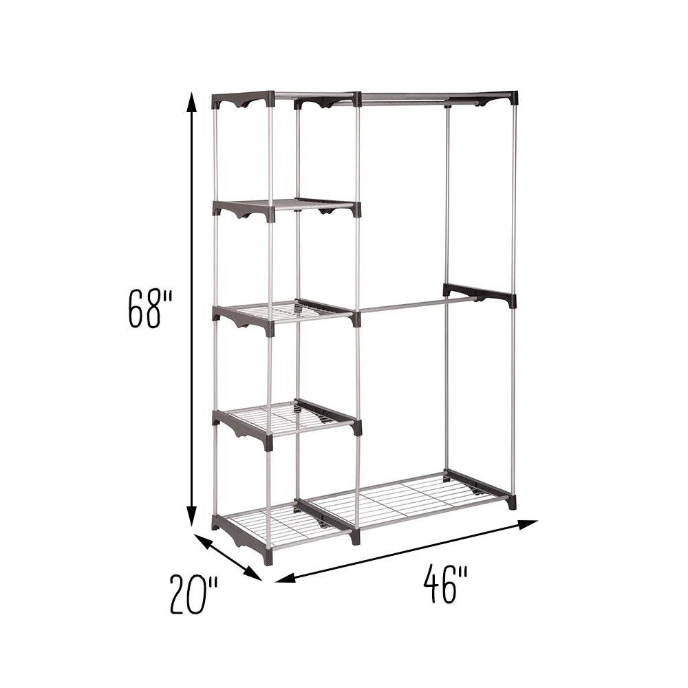 Steel and Plastic Double Rod Freestanding Closet with 4 Shelves E7690