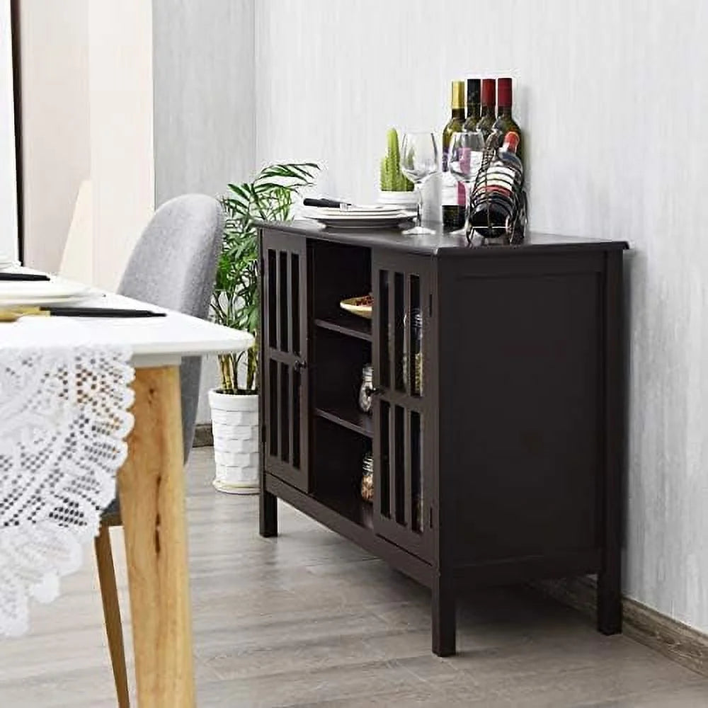 Brown Wood TV Stand with 2 Cabinets and 3 Open Shelves M63269