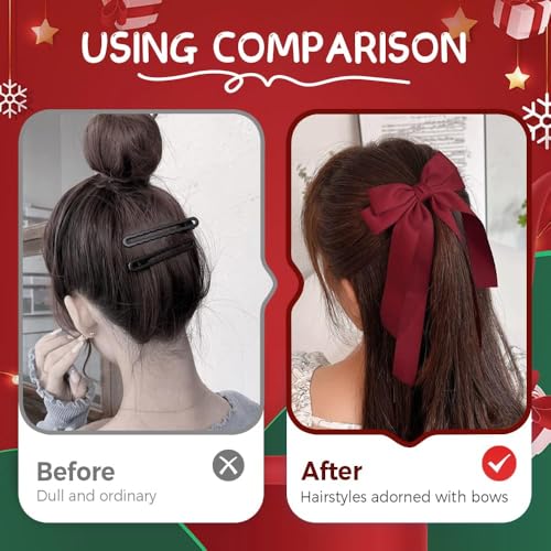 Velvet Christmas Tree Bows with Hair Clip, 10 PCS Red Z12459