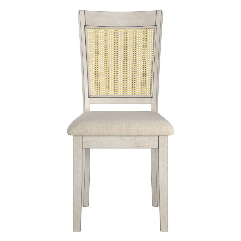 Antique White Beige Linen Dining Chair Set of 2 R8590