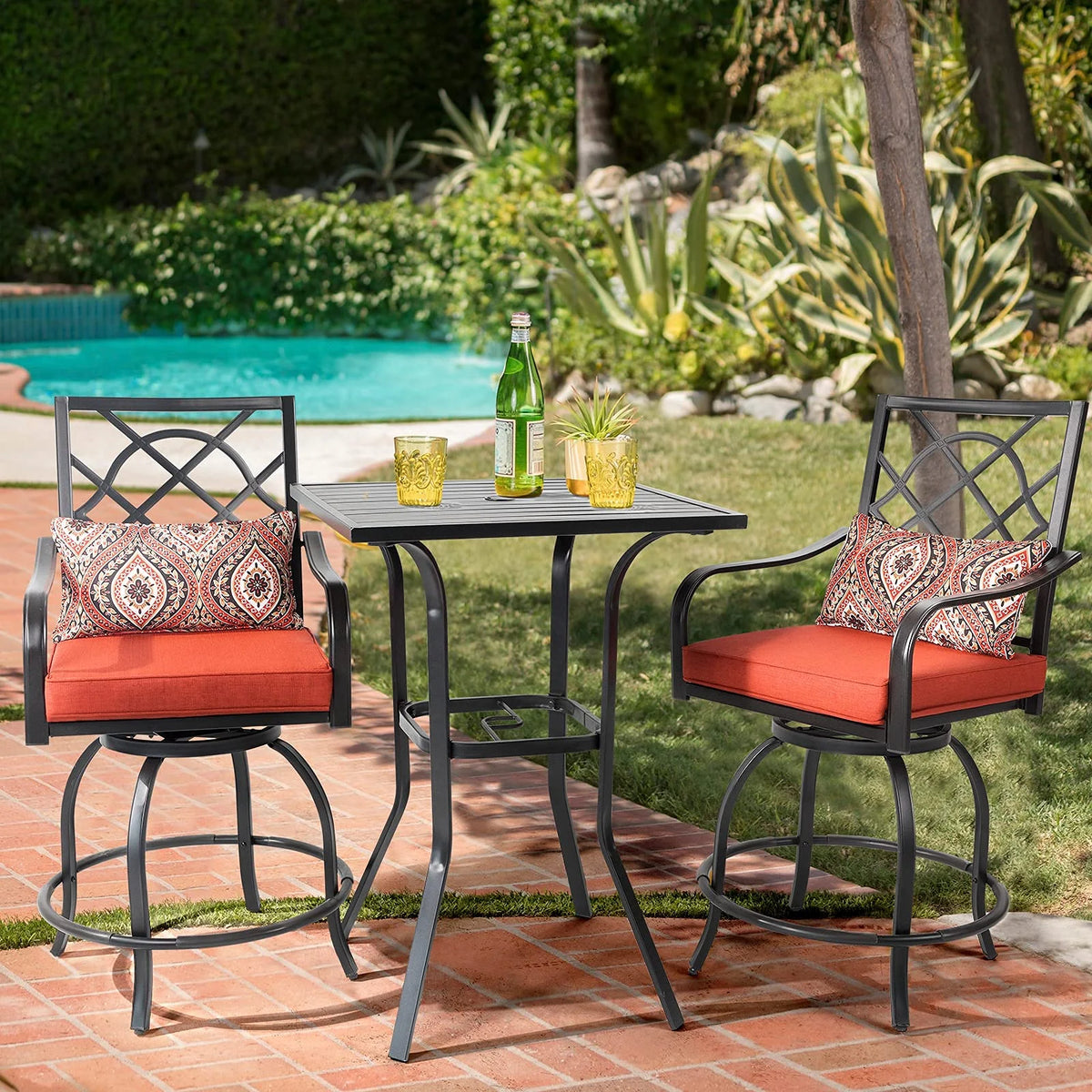 Black Square Patio Height Bar Table with Umbrella Hole S73764