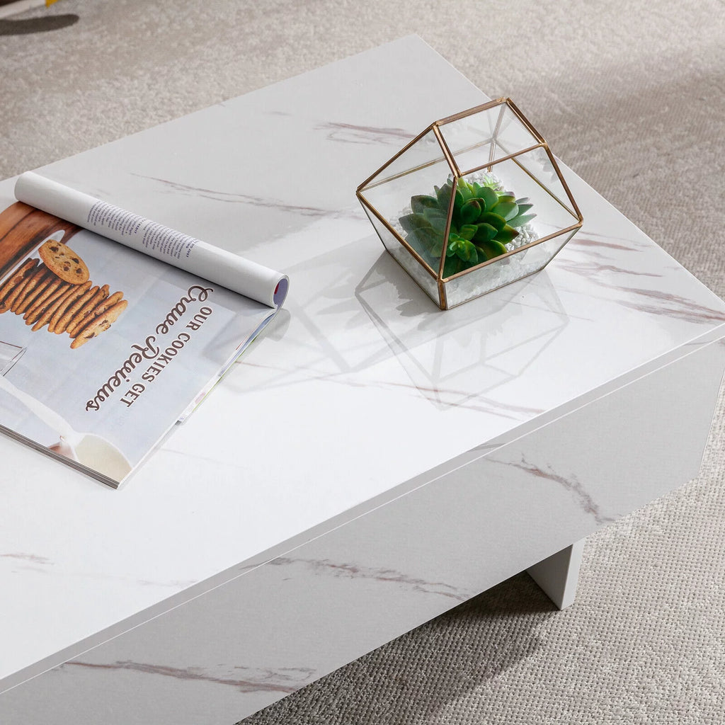 High Gloss White Marble Rectangle Coffee Table B704