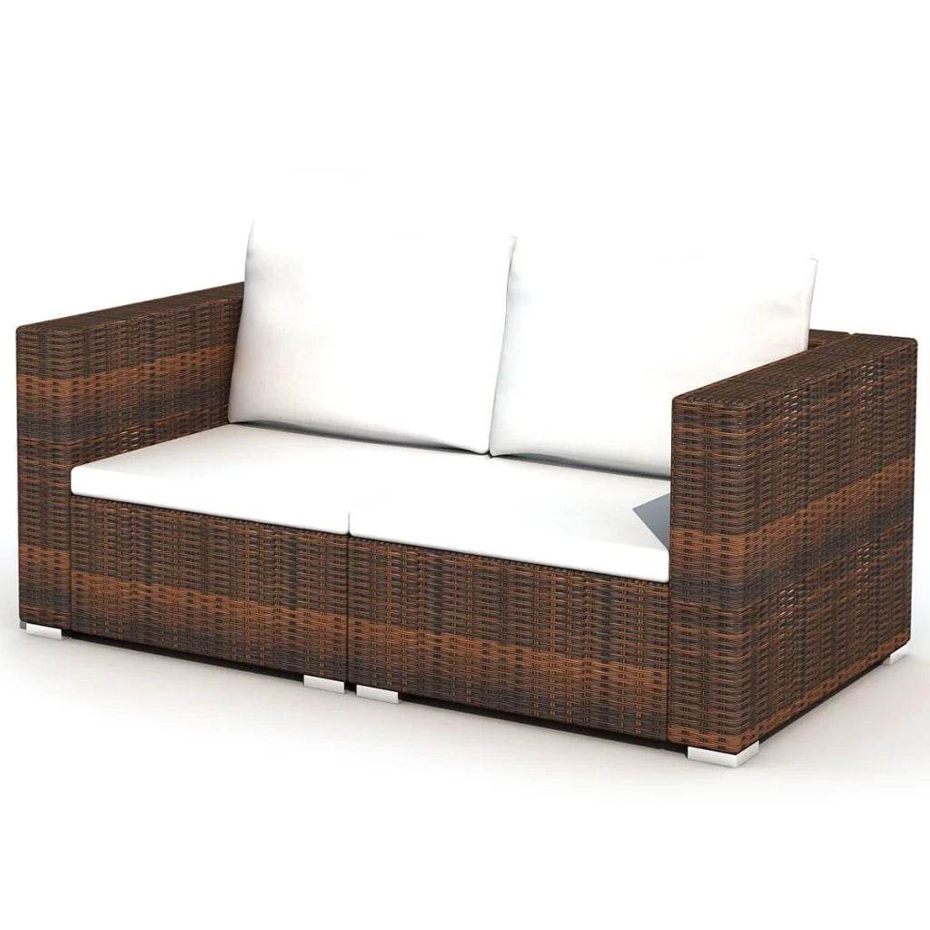 10 Piece Brown Poly Rattan Patio Sofa Set with Cushions I40187