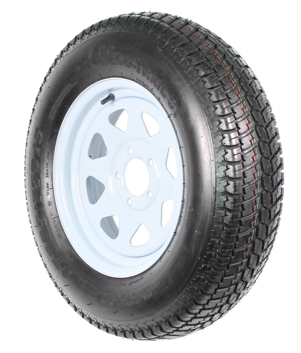 2-Pk Trailer Tire On Rim ST205/75D15 5 Hole White Spoke Wheel M592