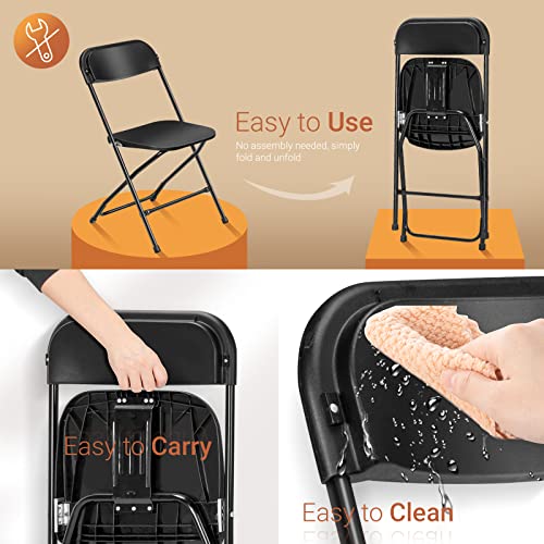 Black 4 Pack Stackable Plastic Folding Chairs with Metal Frame C174627