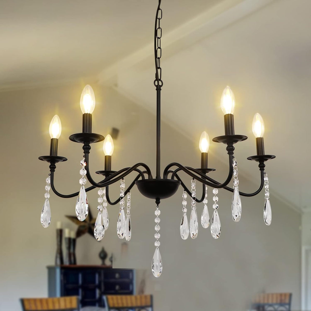 6 Lights Black Crystal Chandelier Q4303