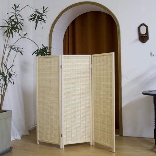 Beige 3.95 FT Tall Bamboo Folding Room Divider D4519