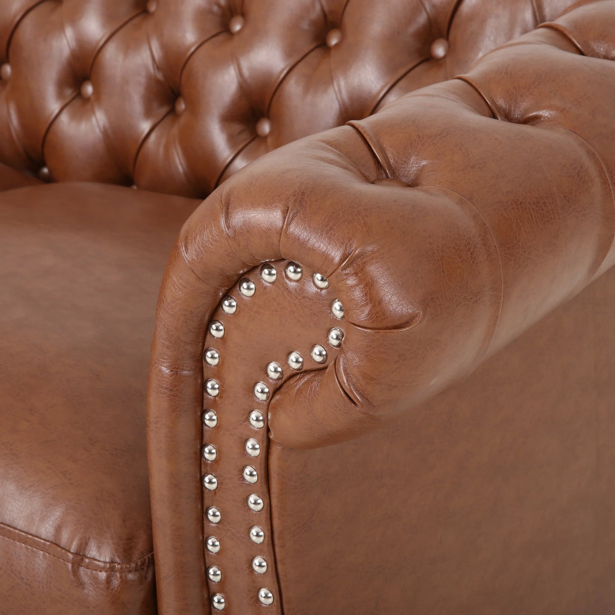 Cognac Brown Faux Leather Loveseat W836468