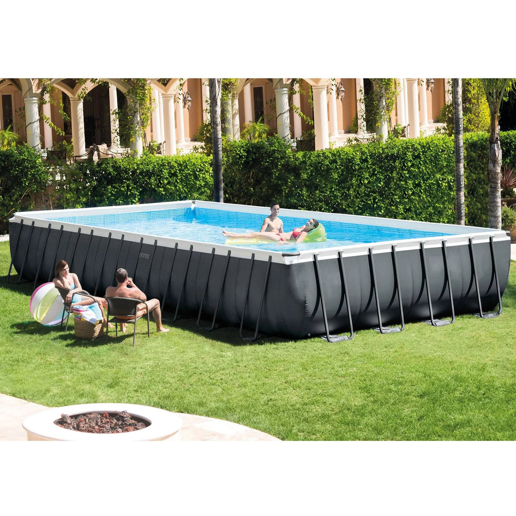 Gray Rectangular Above Ground Swimming Pool Set G934392