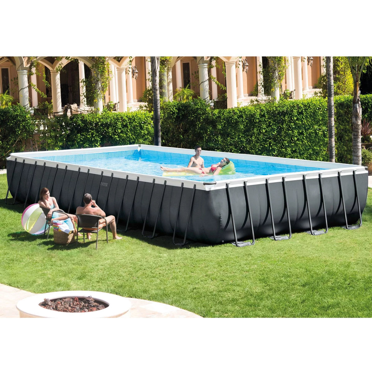 Gray Rectangular Above Ground Swimming Pool Set G934392
