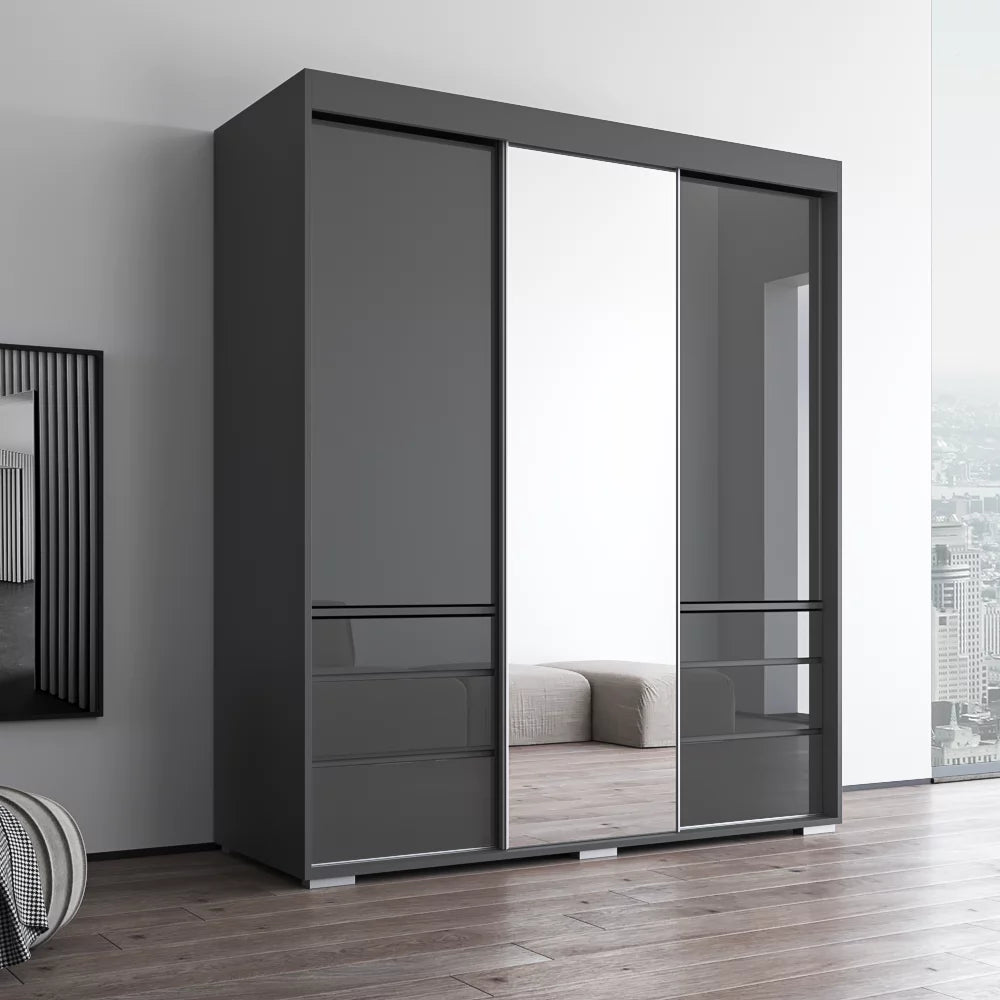 3 Door Modern Wardrobe with Mirror D552