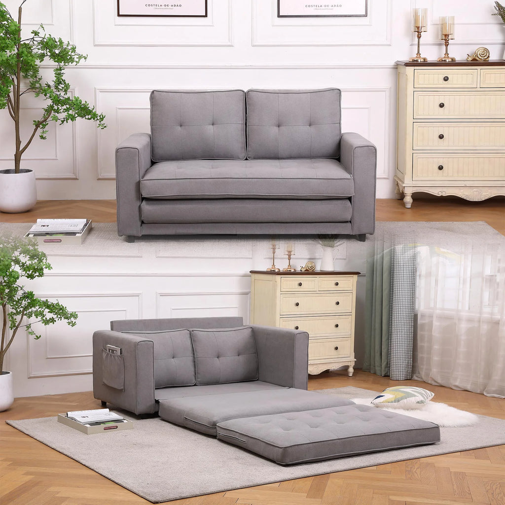 Upholstered Convertible Futon Sofa Bed with Side Pockets B829