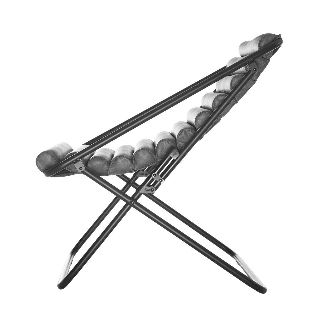Ribbed Folding Sling Lounge Chair, Grey Y72792