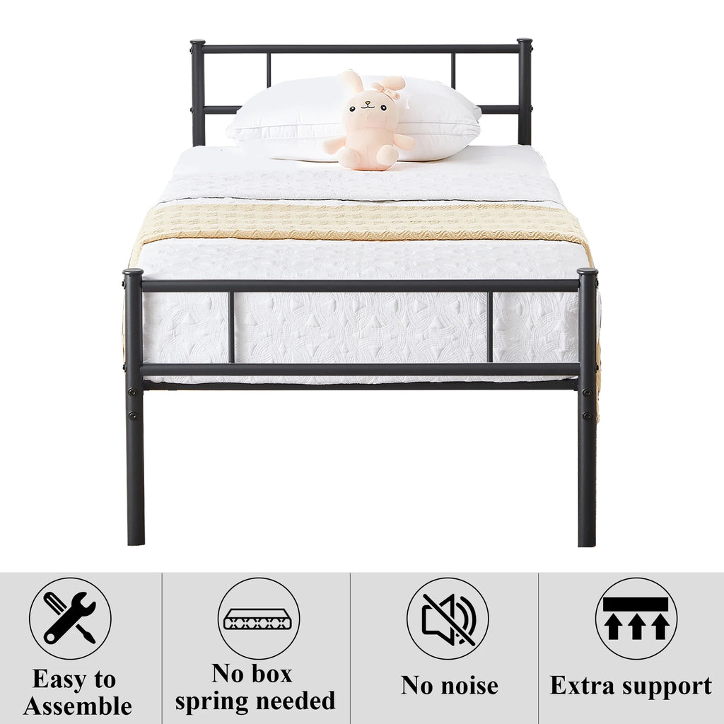 Twin Size Black Metal Platform Bed Frame with Headboard and Footboard E63423