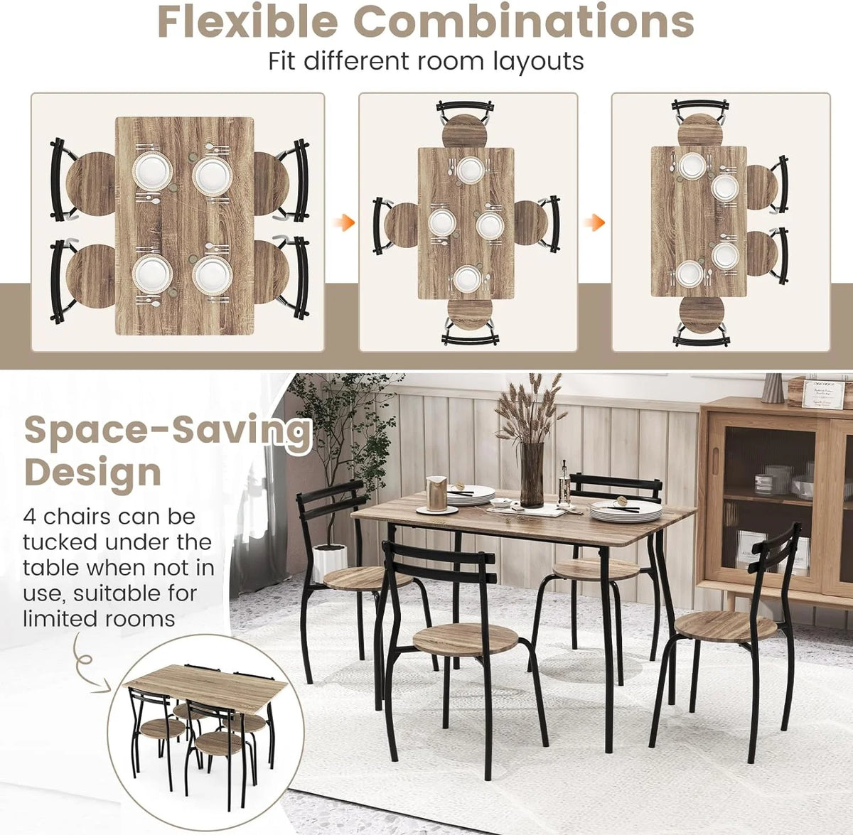 5-Piece Modern Dining Table Set with 4 Chairs J198307