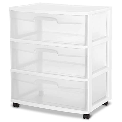 Rolling Plastic Storage Drawer Cart with 3 Clear Drawers, White R414