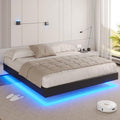 California King Black Faux Leather Upholstered Platform Bed Frame with LED Lights X302582