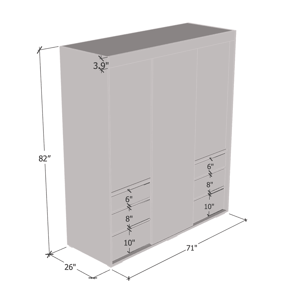 3 Door Modern Wardrobe with Mirror D552