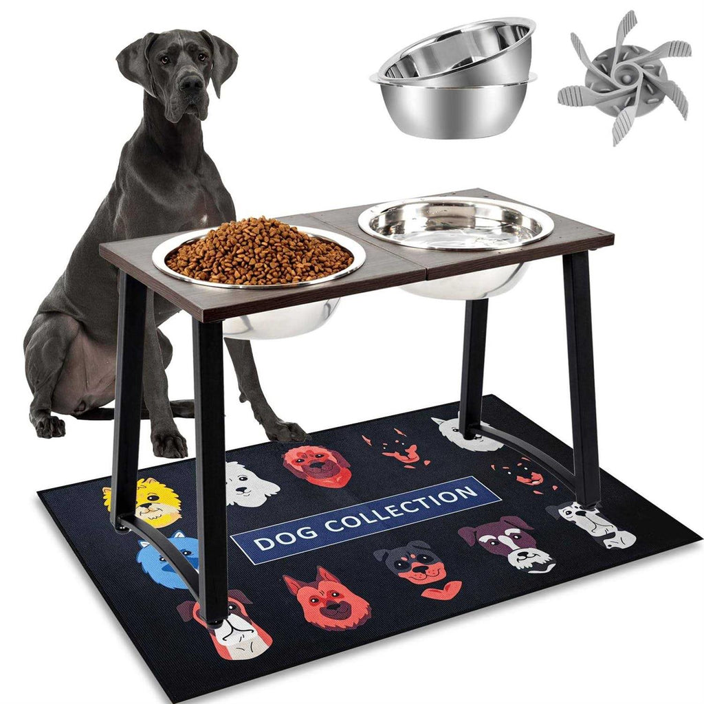 Elevated Dog Bowls with 2 X-Large Stainless Steel Bowls and Slow Feeder O3625