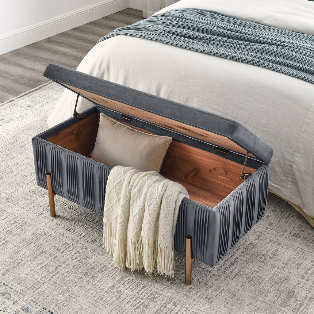 Grey Velvet Upholstered Storage Bench X289041