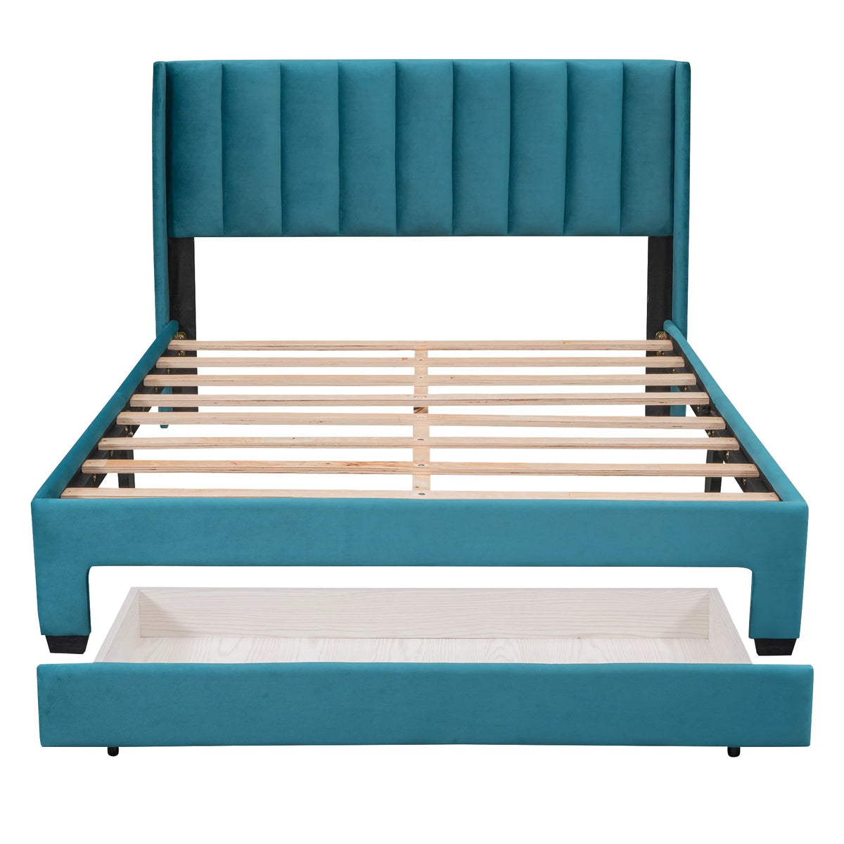 Queen Size Velvet Upholstered Platform Bed with Storage and Headboard A450437