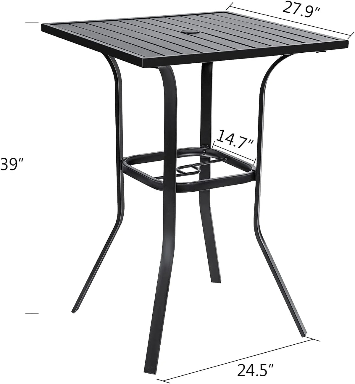 Black Square Patio Height Bar Table with Umbrella Hole S73764