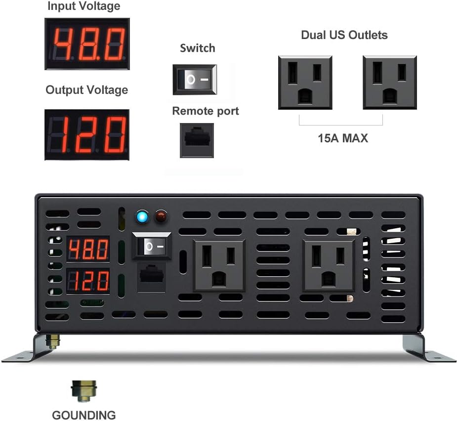 Pure Sine Wave 500W Power Inverter 12V to 110V AC Converter with Remote Controller T41201