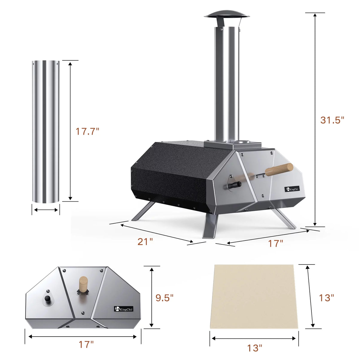13 Wood Pellet Stainless Steel Pizza Oven with Foldable Legs O89609