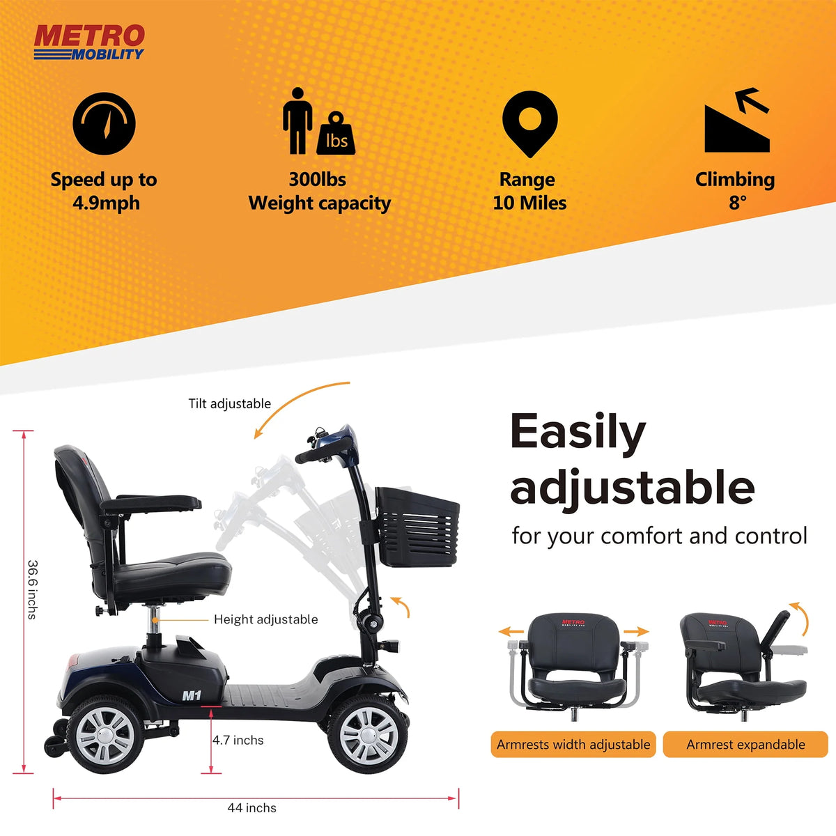Heavy Duty Electric Mobility Scooter with 300W Motor J469